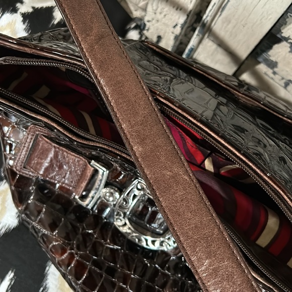 Brighton Patent Crocodile Vintage Croc Embossed Purse Brown Leather Shoulder Bag - Picture 10 of 14